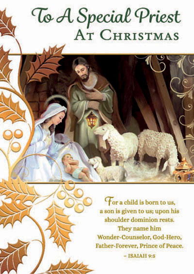 88502 priest christmas - 5 x 7 - gold foil decoration
